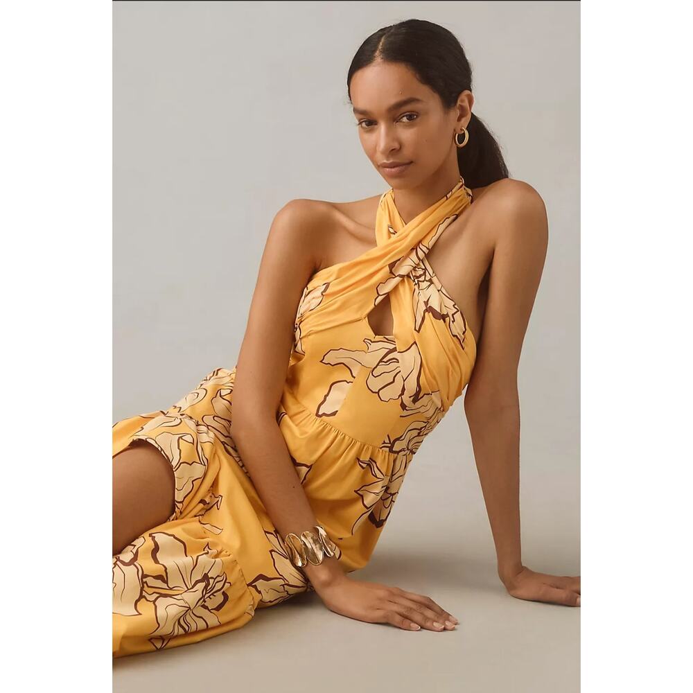 NWT Anthropologie Hutch Floral Halter Maxi Dress $298 SIZE 8 Maize